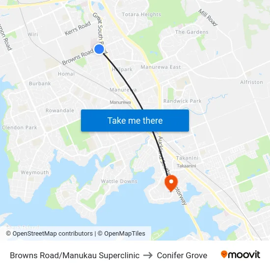 Browns Road/Manukau Superclinic to Conifer Grove map