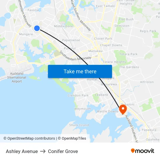 Ashley Avenue to Conifer Grove map