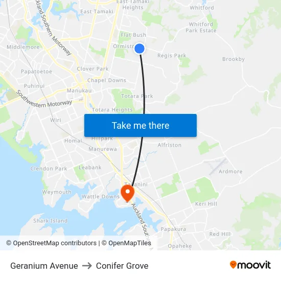 Geranium Avenue to Conifer Grove map