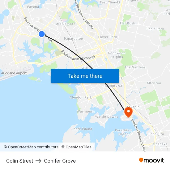 Colin Street to Conifer Grove map
