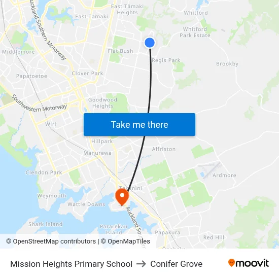 Mission Heights Primary School to Conifer Grove map