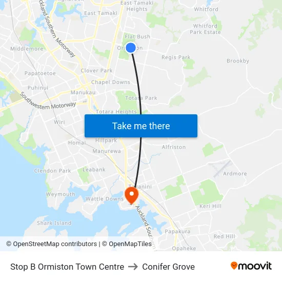 Stop B Ormiston Town Centre to Conifer Grove map