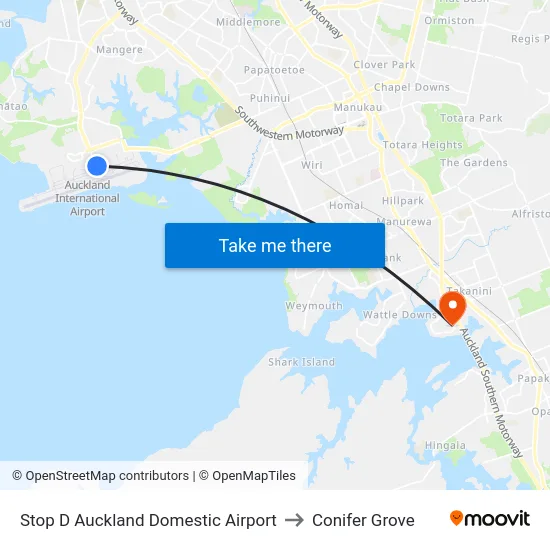 Stop D Auckland Domestic Airport to Conifer Grove map