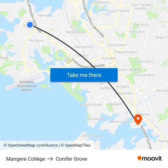 Mangere College to Conifer Grove map