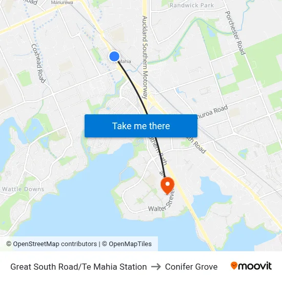 Great South Road/Te Mahia Station to Conifer Grove map