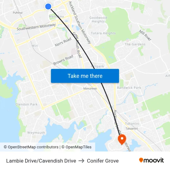 Lambie Drive/Cavendish Drive to Conifer Grove map