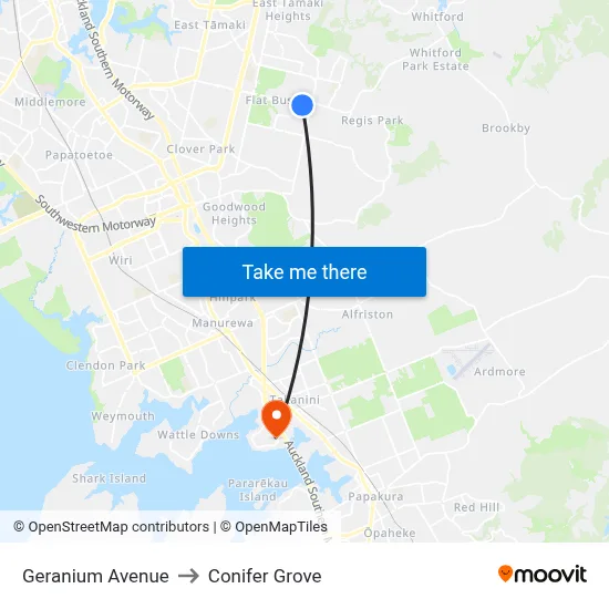 Geranium Avenue to Conifer Grove map
