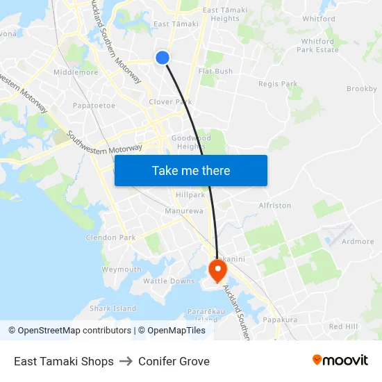 East Tamaki Shops to Conifer Grove map