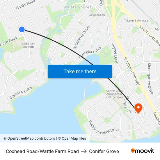 Coxhead Road/Wattle Farm Road to Conifer Grove map