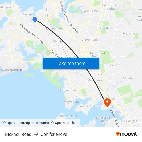 Bicknell Road to Conifer Grove map