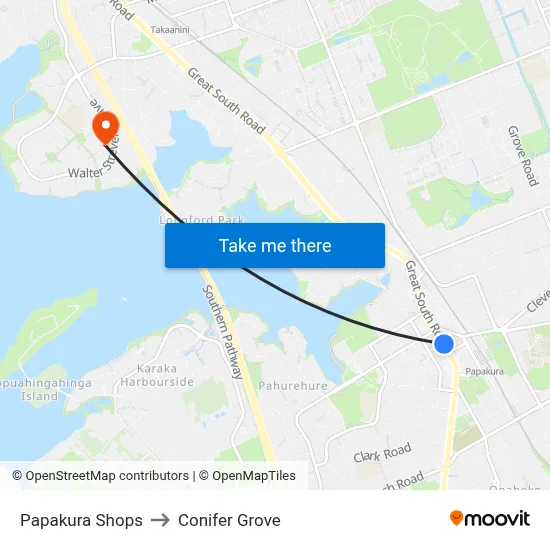 Papakura Shops to Conifer Grove map