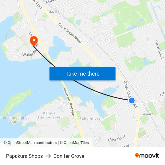 Papakura Shops to Conifer Grove map
