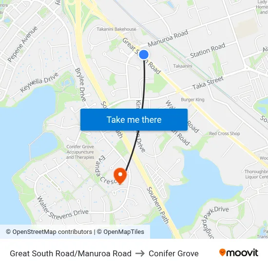 Great South Road/Manuroa Road to Conifer Grove map