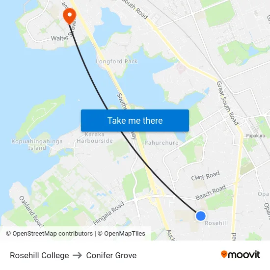 Rosehill College to Conifer Grove map
