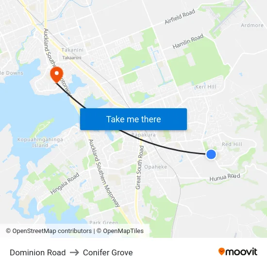 Dominion Road to Conifer Grove map