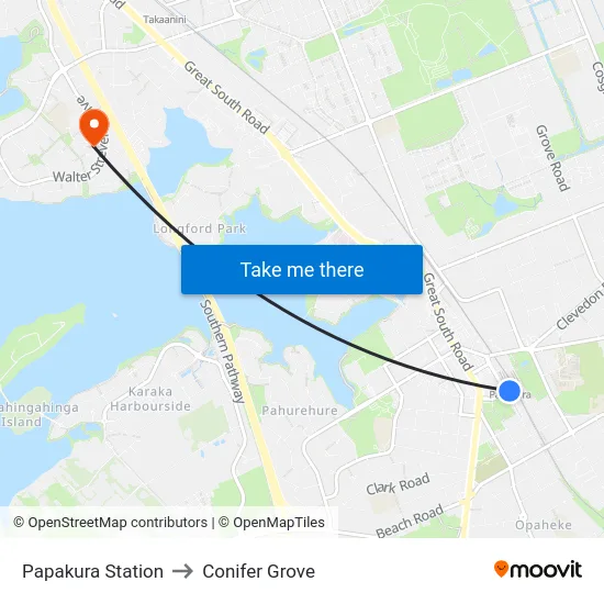 Papakura Station to Conifer Grove map