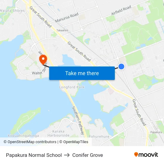 Papakura Normal School to Conifer Grove map