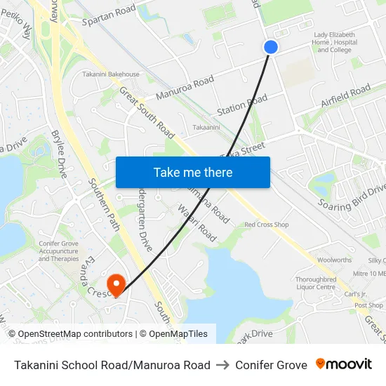 Takanini School Road/Manuroa Road to Conifer Grove map