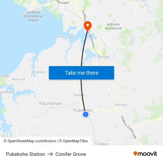 Pukekohe Station to Conifer Grove map
