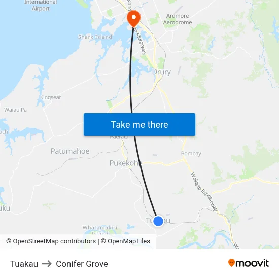 Tuakau to Conifer Grove map