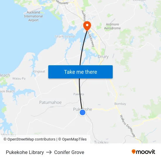 Pukekohe Library to Conifer Grove map