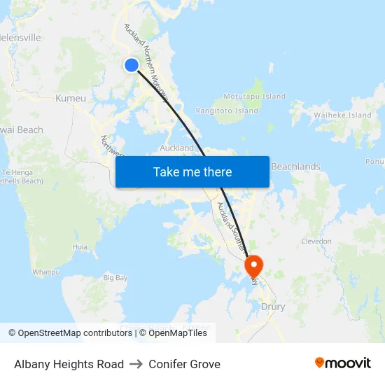 Albany Heights Road to Conifer Grove map