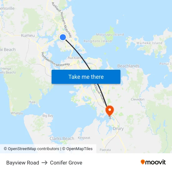 Bayview Road to Conifer Grove map