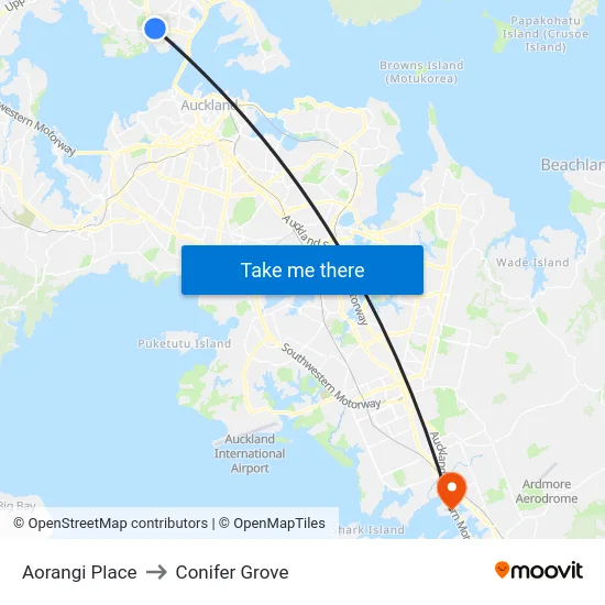 Aorangi Place to Conifer Grove map