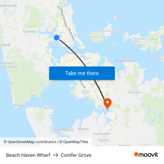 Beach Haven Wharf to Conifer Grove map