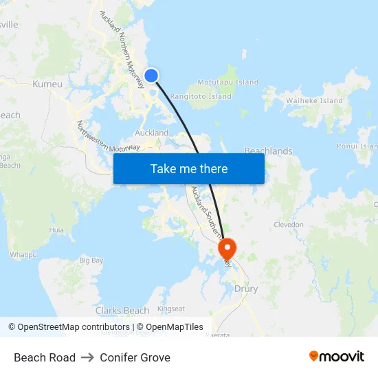 Beach Road to Conifer Grove map