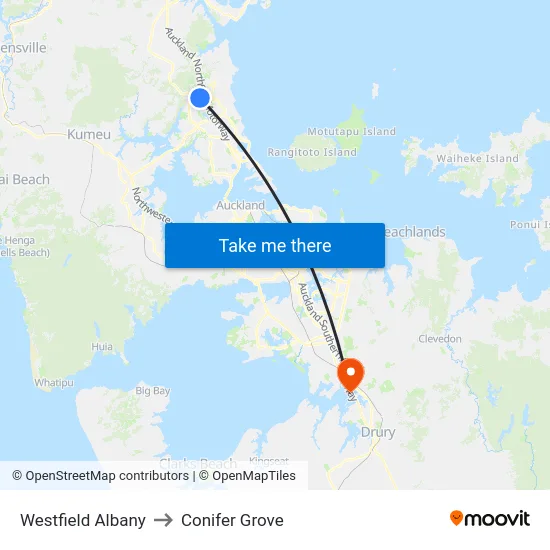 Westfield Albany to Conifer Grove map