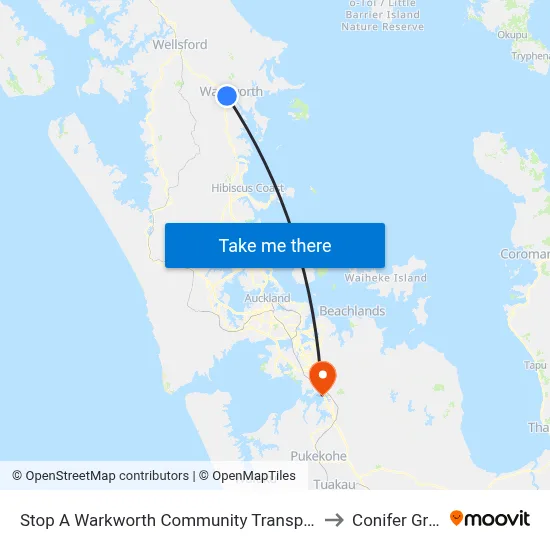 Stop A Warkworth Community Transport Hub to Conifer Grove map