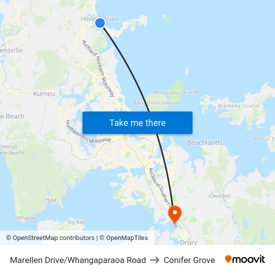 Marellen Drive/Whangaparaoa Road to Conifer Grove map