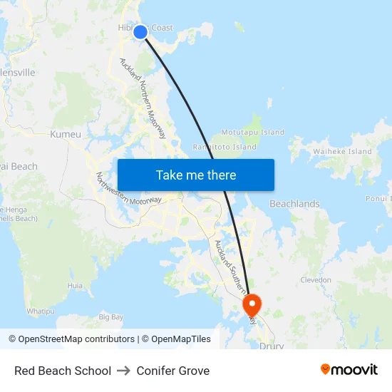 Red Beach School to Conifer Grove map
