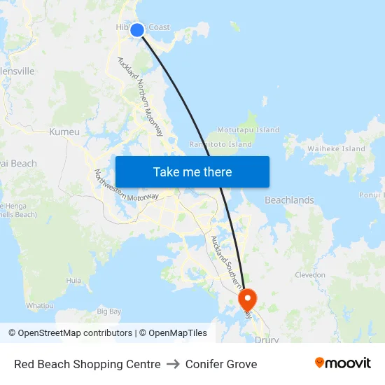 Red Beach Shopping Centre to Conifer Grove map