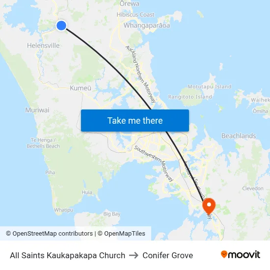 All Saints Kaukapakapa Church to Conifer Grove map