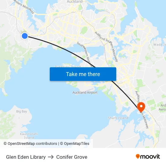 Glen Eden Library to Conifer Grove map