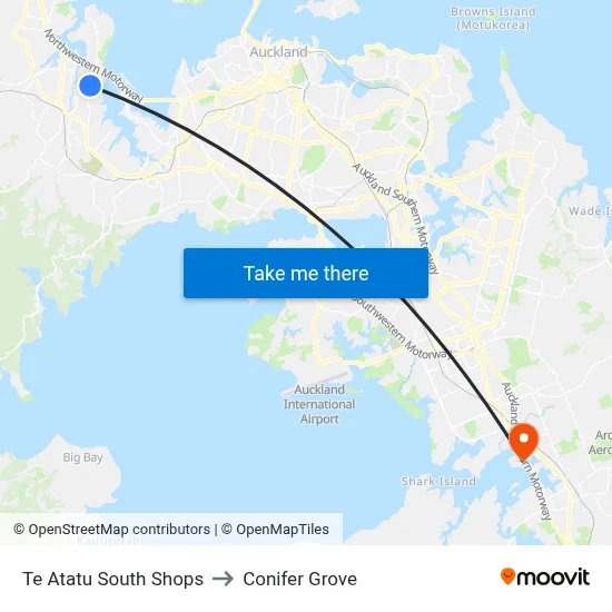 Te Atatu South Shops to Conifer Grove map