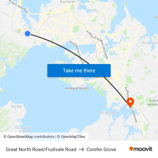 Great North Road/Fruitvale Road to Conifer Grove map