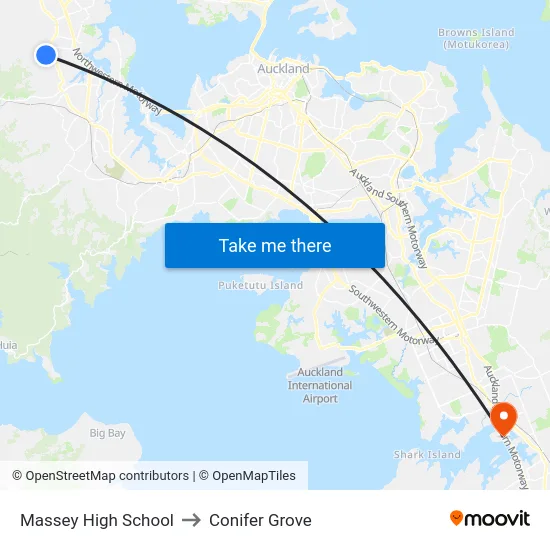 Massey High School to Conifer Grove map