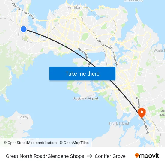 Great North Road/Glendene Shops to Conifer Grove map