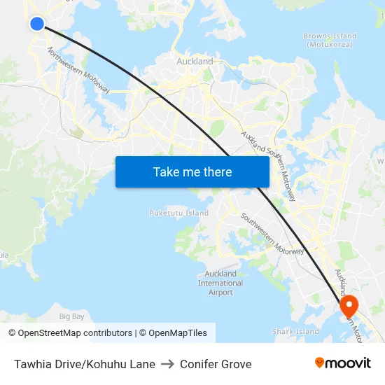 Tawhia Drive/Kohuhu Lane to Conifer Grove map