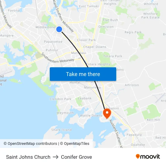 Saint Johns Church to Conifer Grove map