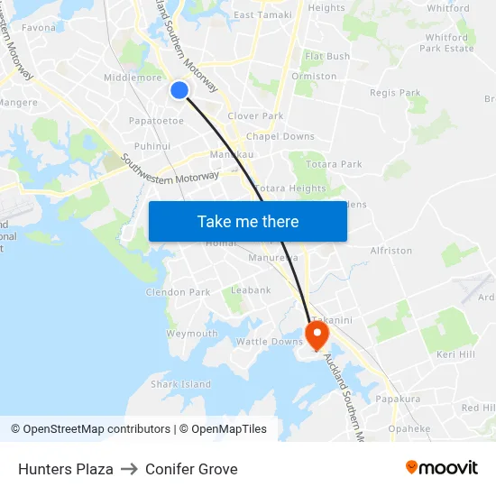Hunters Plaza to Conifer Grove map