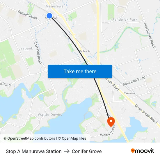 Stop A Manurewa Station to Conifer Grove map