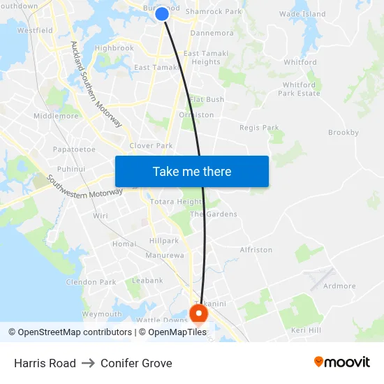 Harris Road to Conifer Grove map