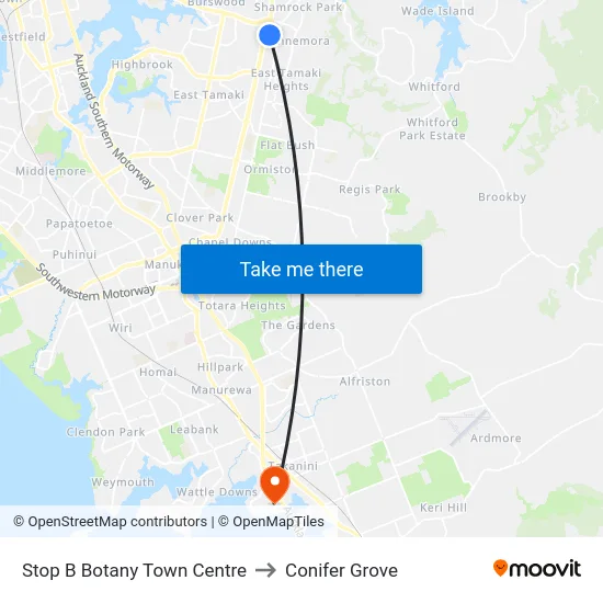 Stop B Botany Town Centre to Conifer Grove map