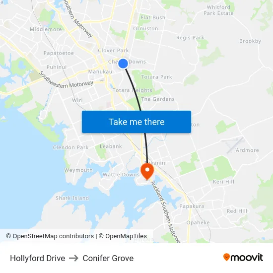 Hollyford Drive to Conifer Grove map