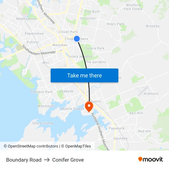 Boundary Road to Conifer Grove map
