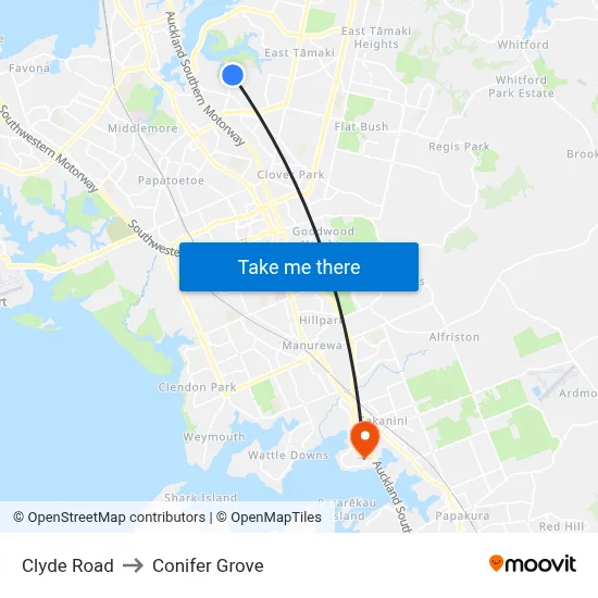 Clyde Road to Conifer Grove map